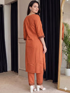 Rust Orange Embroidered Cotton Flex